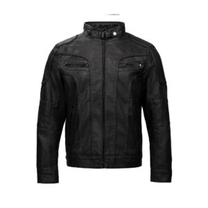 Men's PU Leather Coat Casual Stand Collar Motorcycle Jacket