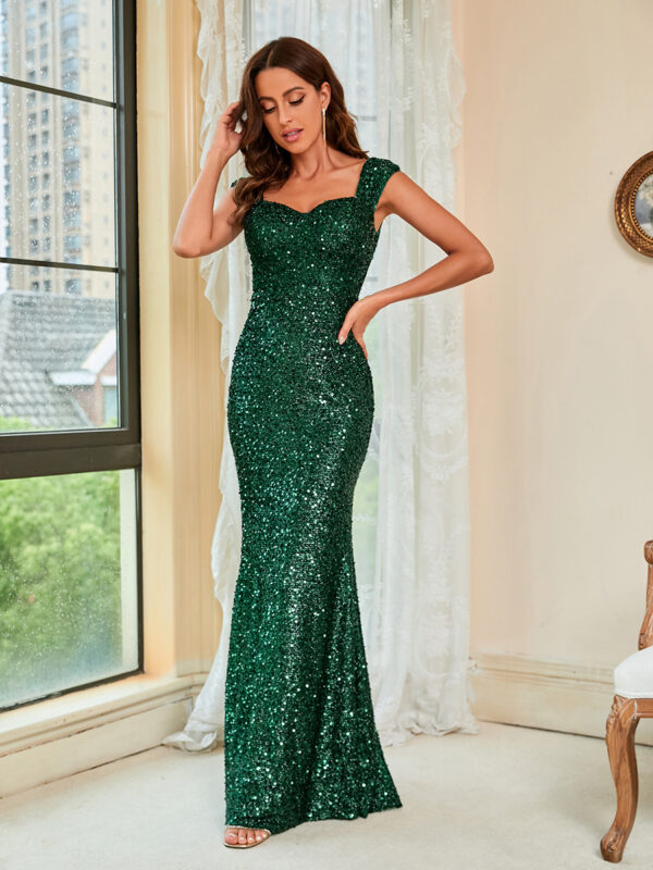 Green Suspenders Mid Waist Party Evening Dress - Image 5