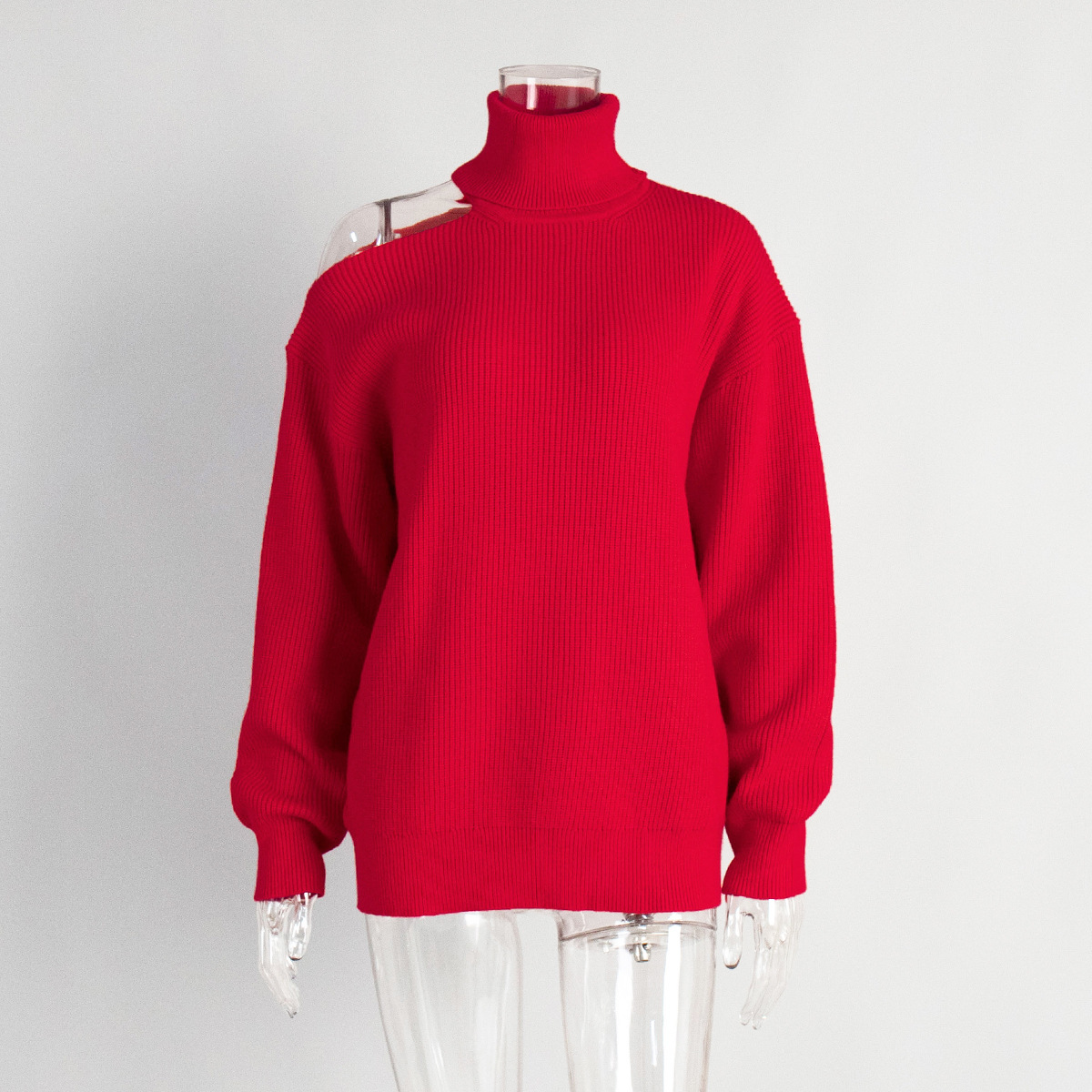 Fashion Pullover Knitting Turtleneck Off-the-shoulder Sweater - Image 7