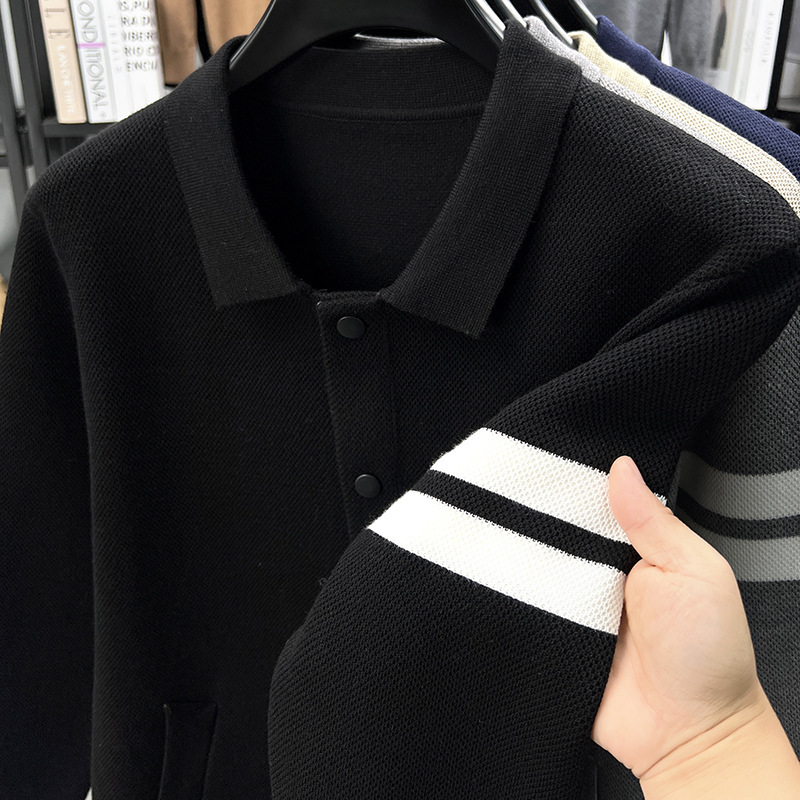 Knitted Cardigan Lapel Korean Slim Men's Jacket - Image 4
