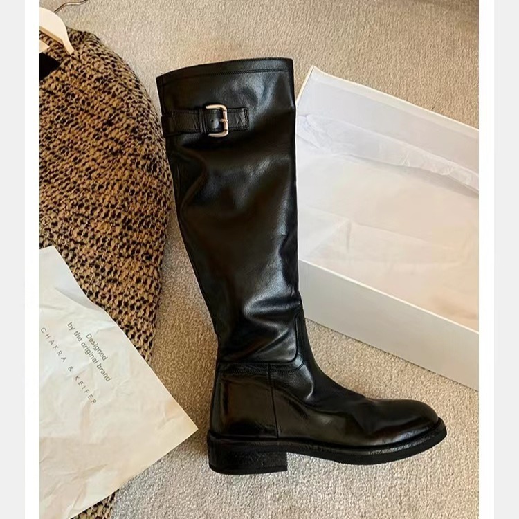 Washed Horse Leather Belt Buckle Thick Bottom Thigh High Boots Women - Image 6