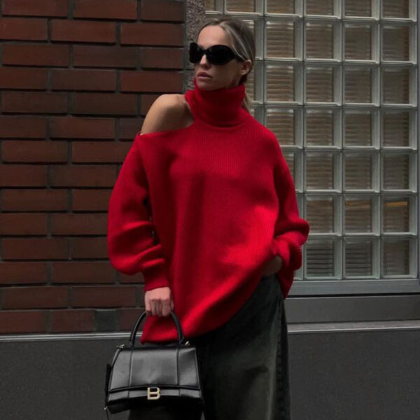 Fashion Pullover Knitting Turtleneck Off-the-shoulder Sweater - Image 6