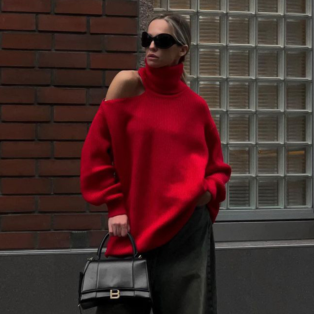 Fashion Pullover Knitting Turtleneck Off-the-shoulder Sweater - Image 6
