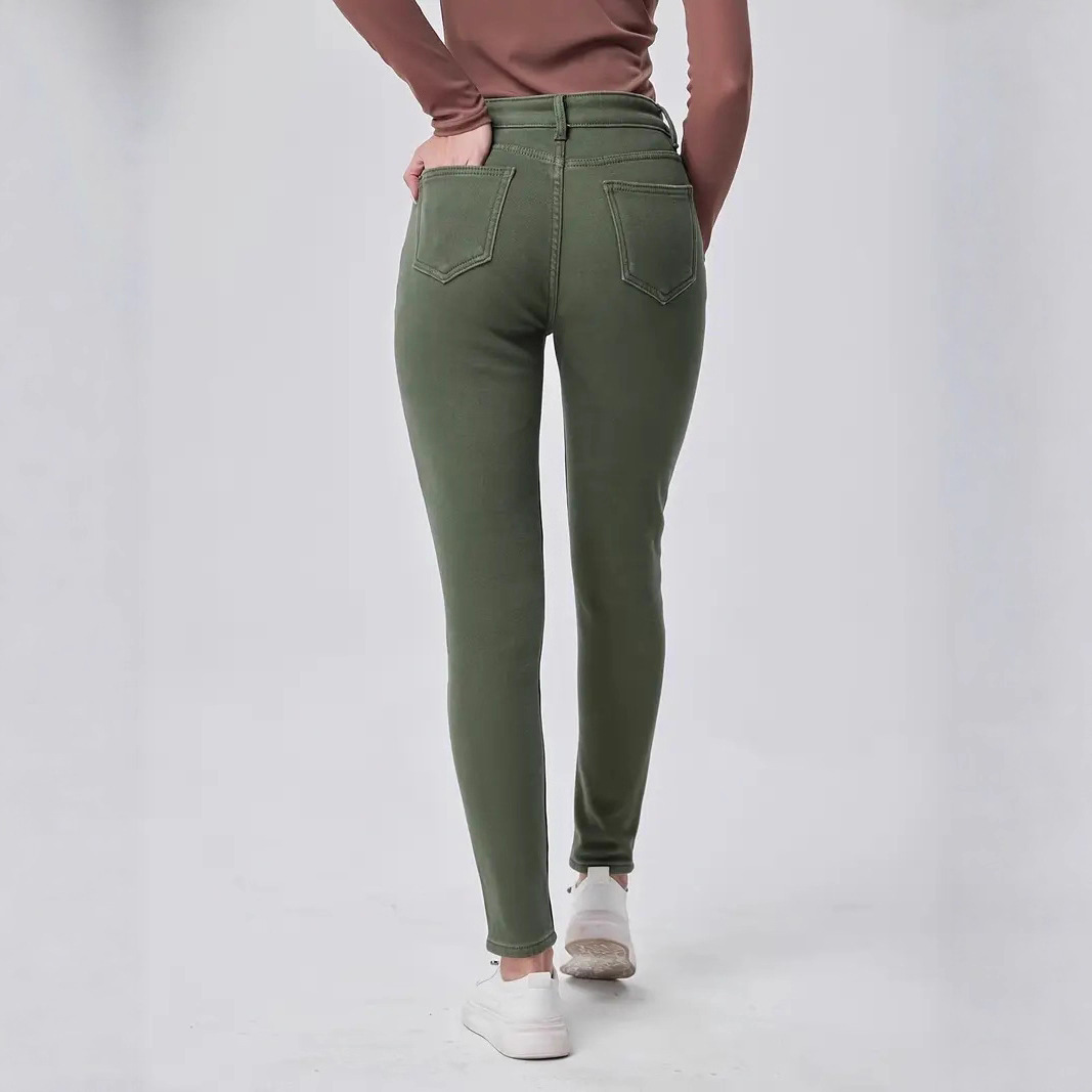 Dark Green Washed High Waist Slim Fit Skinny Denim Trousers - Image 3