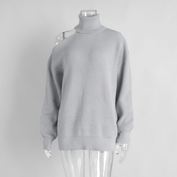Fashion Pullover Knitting Turtleneck Off-the-shoulder Sweater - Image 8