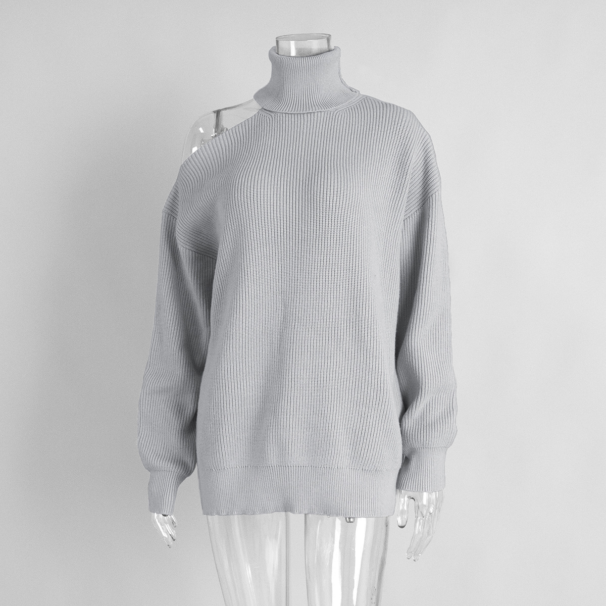 Fashion Pullover Knitting Turtleneck Off-the-shoulder Sweater - Image 8