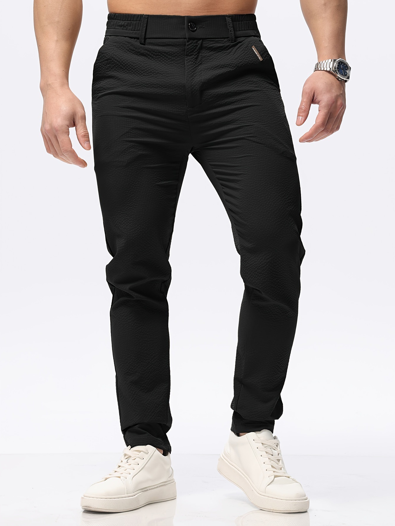 Men's Solid Classic Lightweight Slim Fit Pants Casual - Image 2