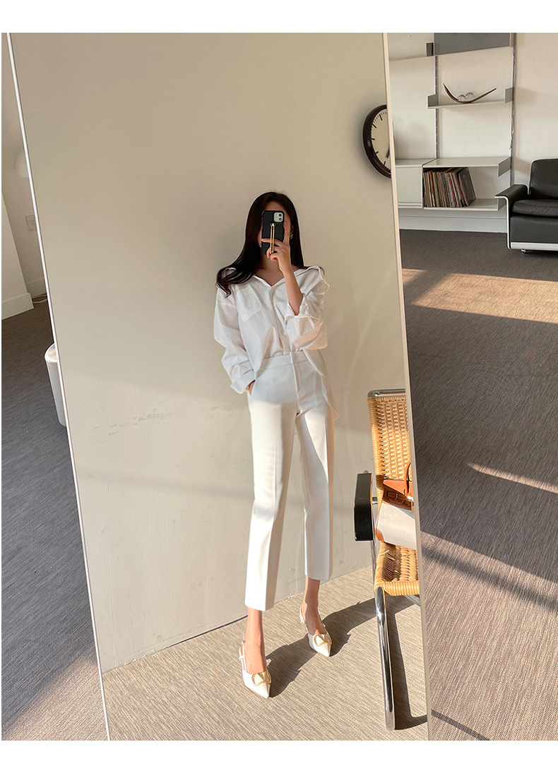 White Cropped Suit Pants High Waist Drooping Casual - Image 6