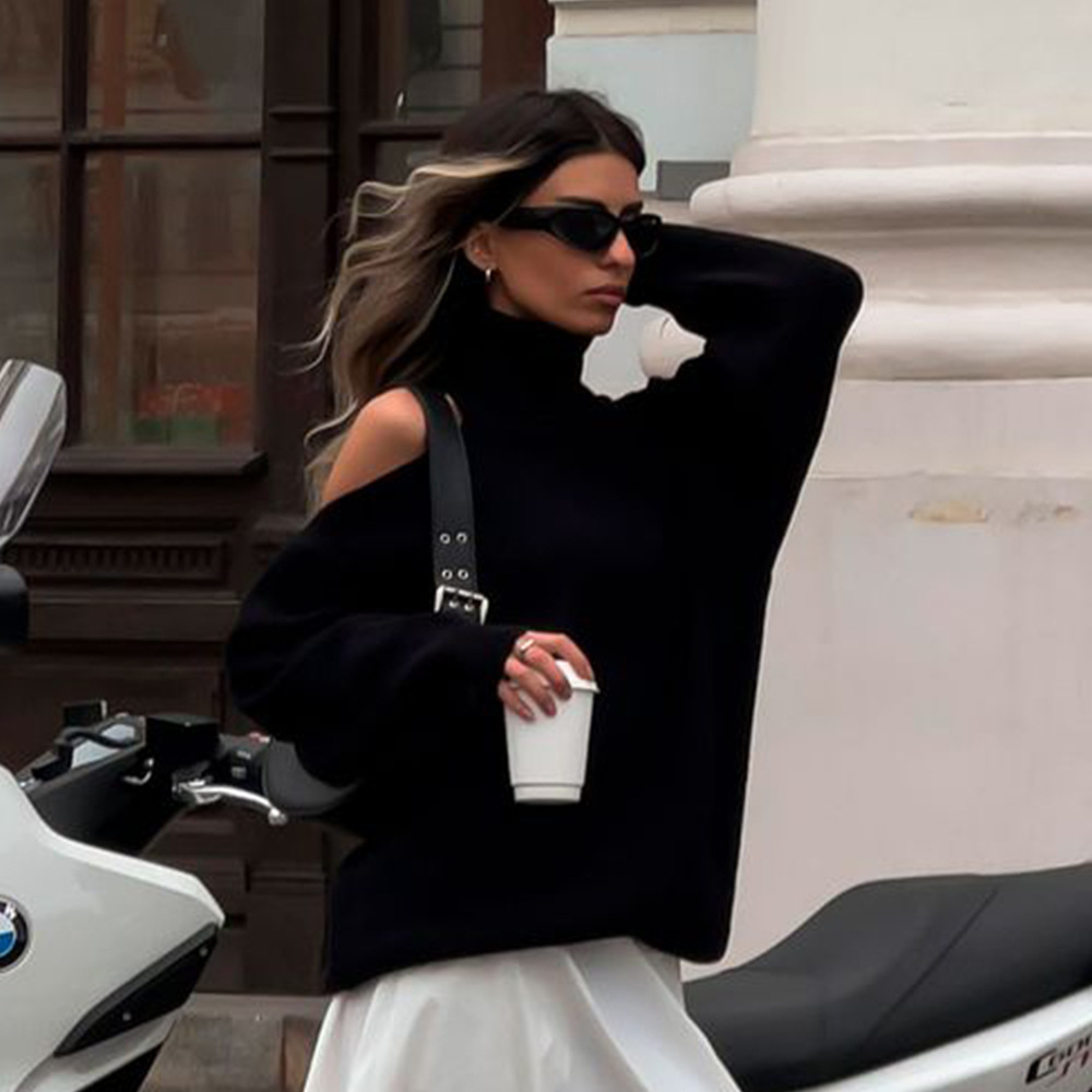 Fashion Pullover Knitting Turtleneck Off-the-shoulder Sweater - Image 3