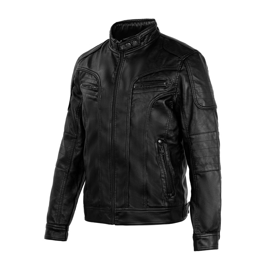 Men's PU Leather Coat Casual Stand Collar Motorcycle Jacket - Image 7