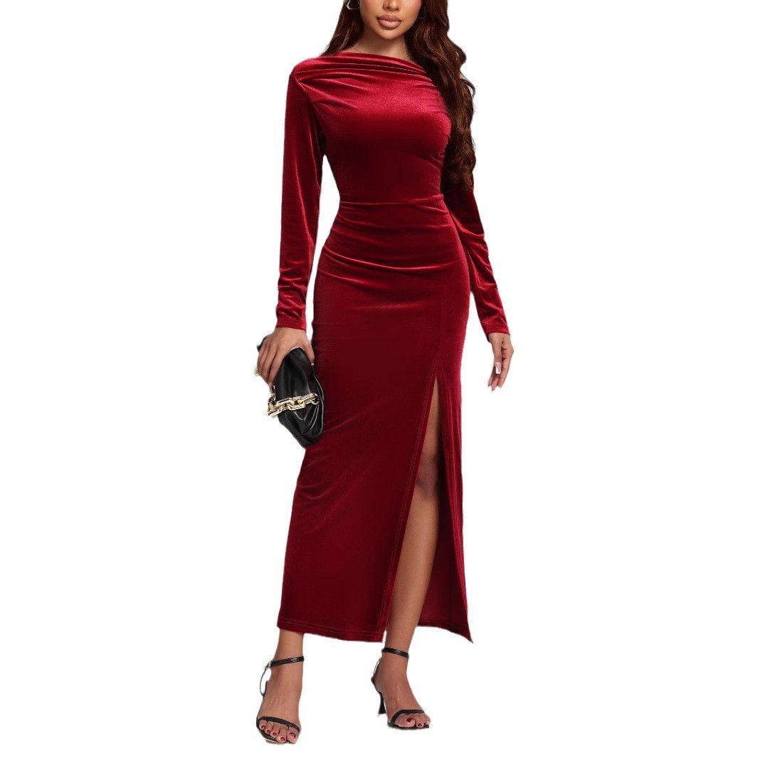 Women's Clothing Slit Formal Dress Pleuche Dress - Image 5