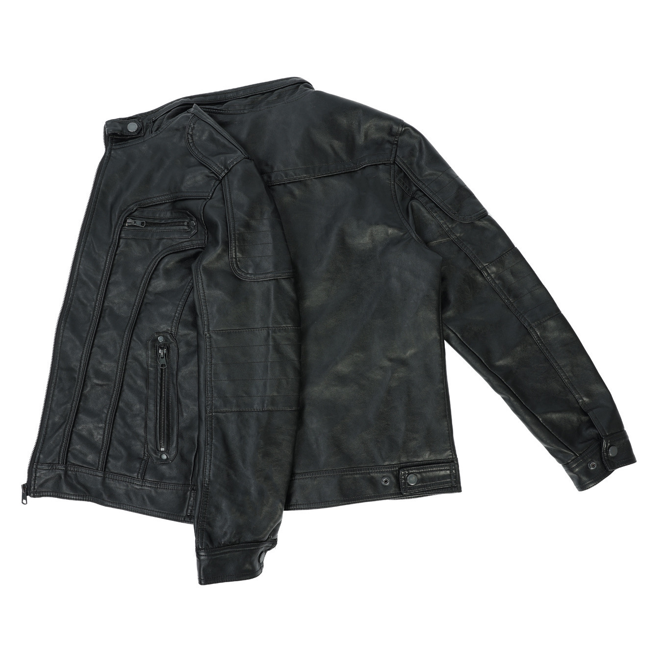 Men's PU Leather Coat Casual Stand Collar Motorcycle Jacket - Image 3