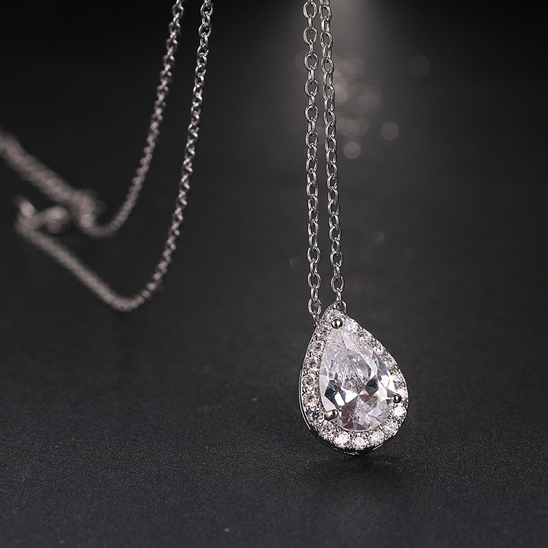 Water Drop Gemstone Necklace Earrings Jewelry Set - Image 3