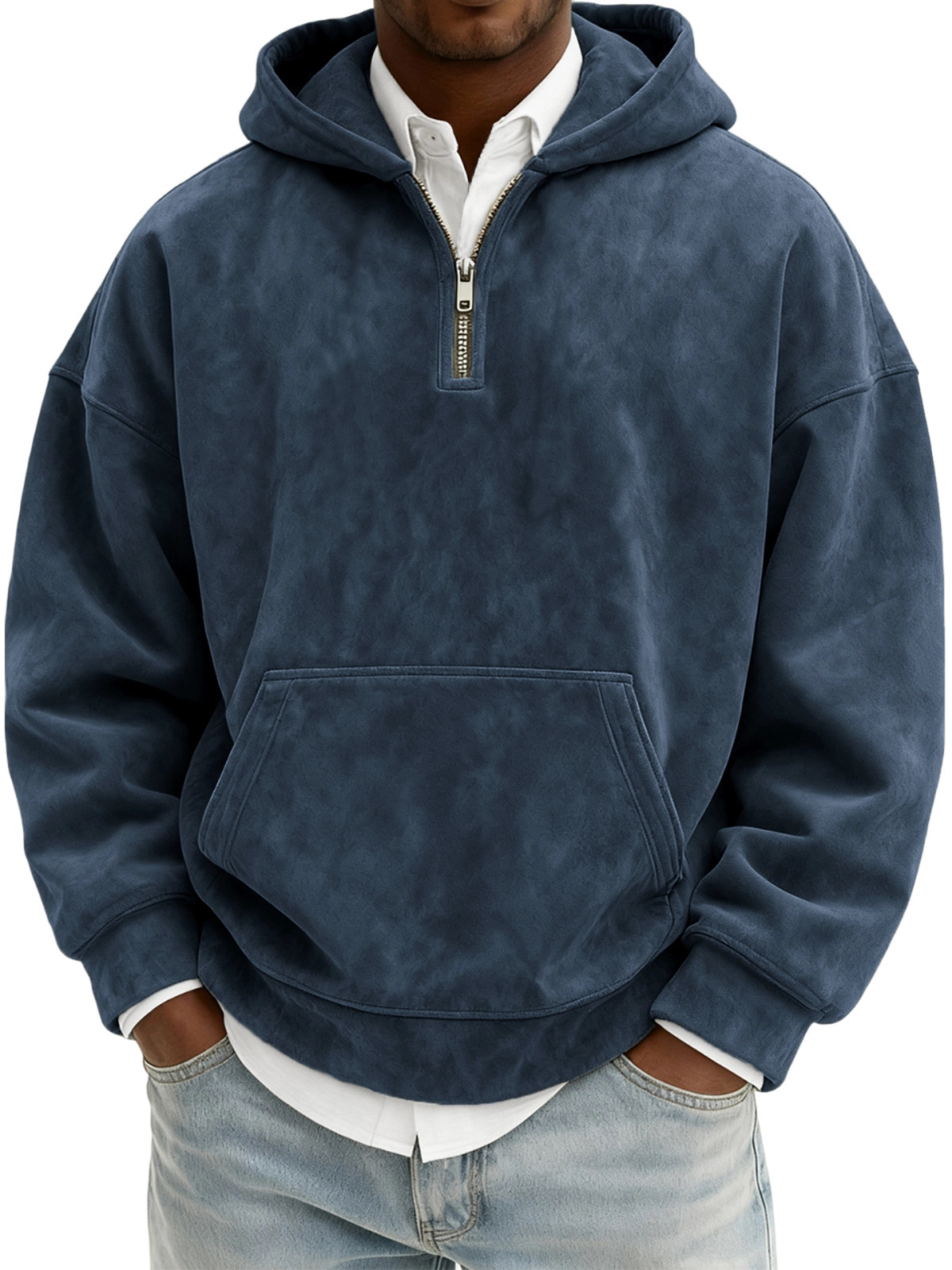 Hoodie Half Zipper Solid Color Loose Sweater - Image 7