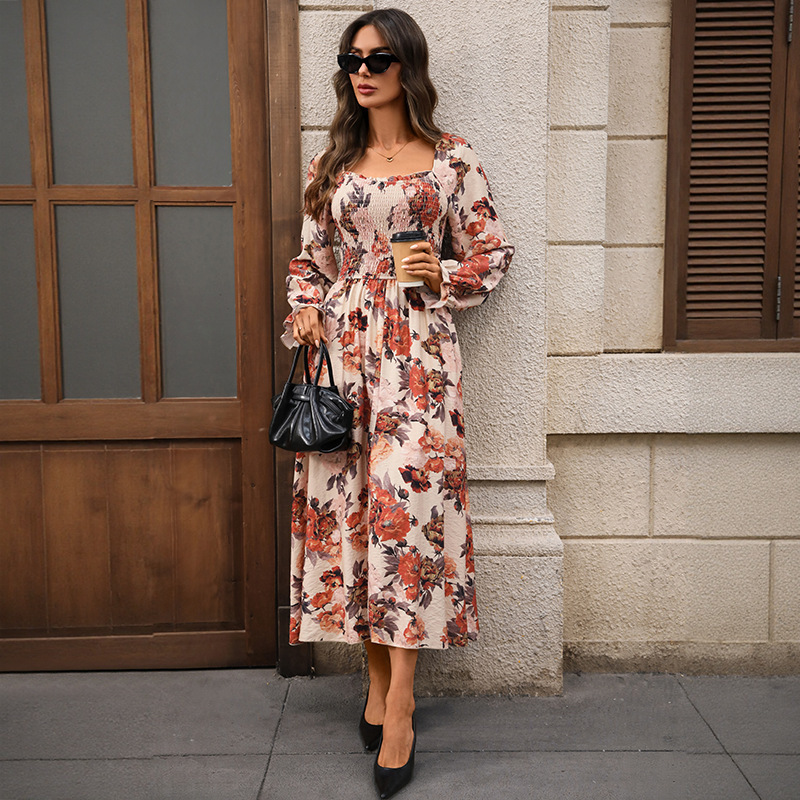 Retro French Romantic Elegant Printed Dress Women - Image 4