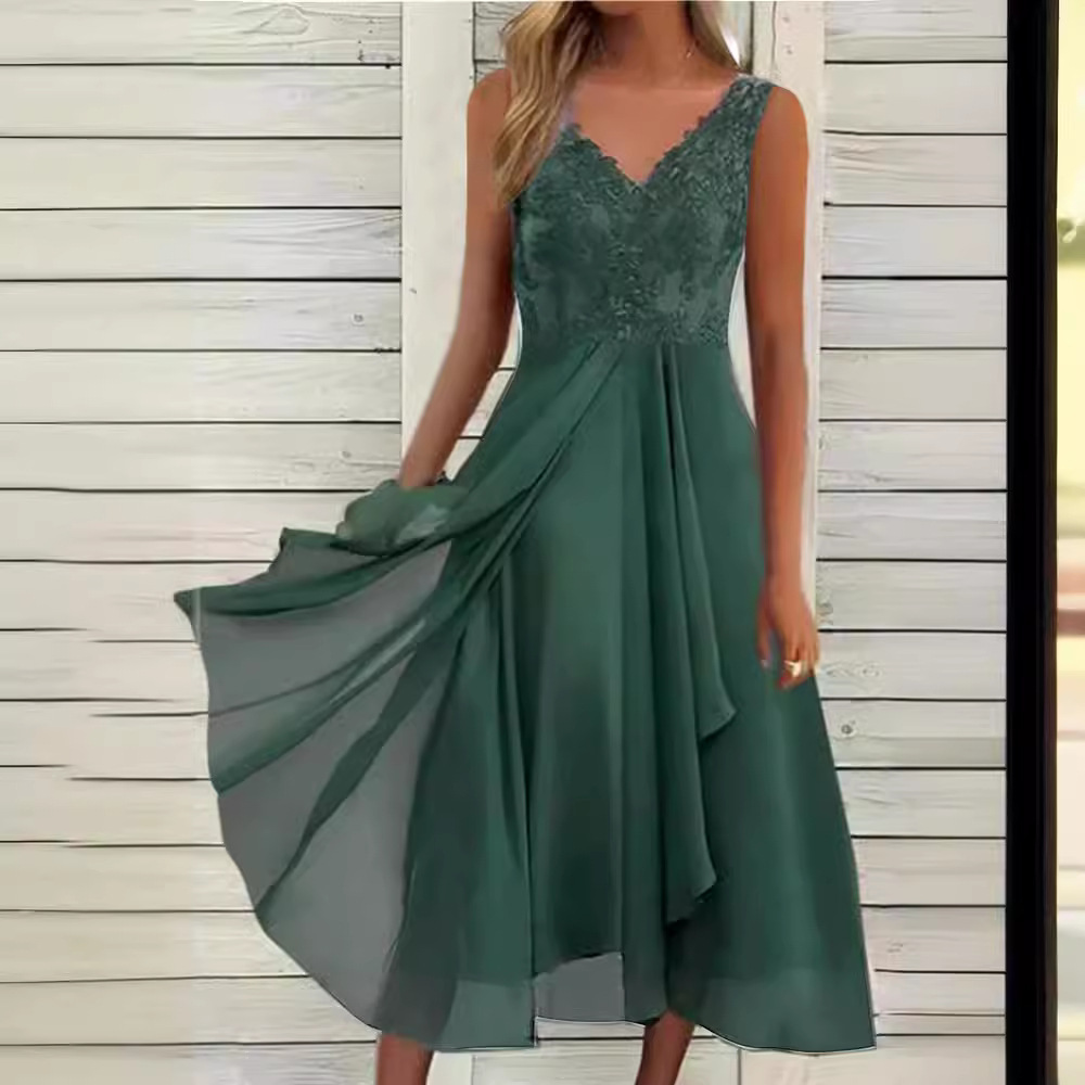 Sleeveless Dress Chiffon Stitching Lace Hollow Women - Image 2