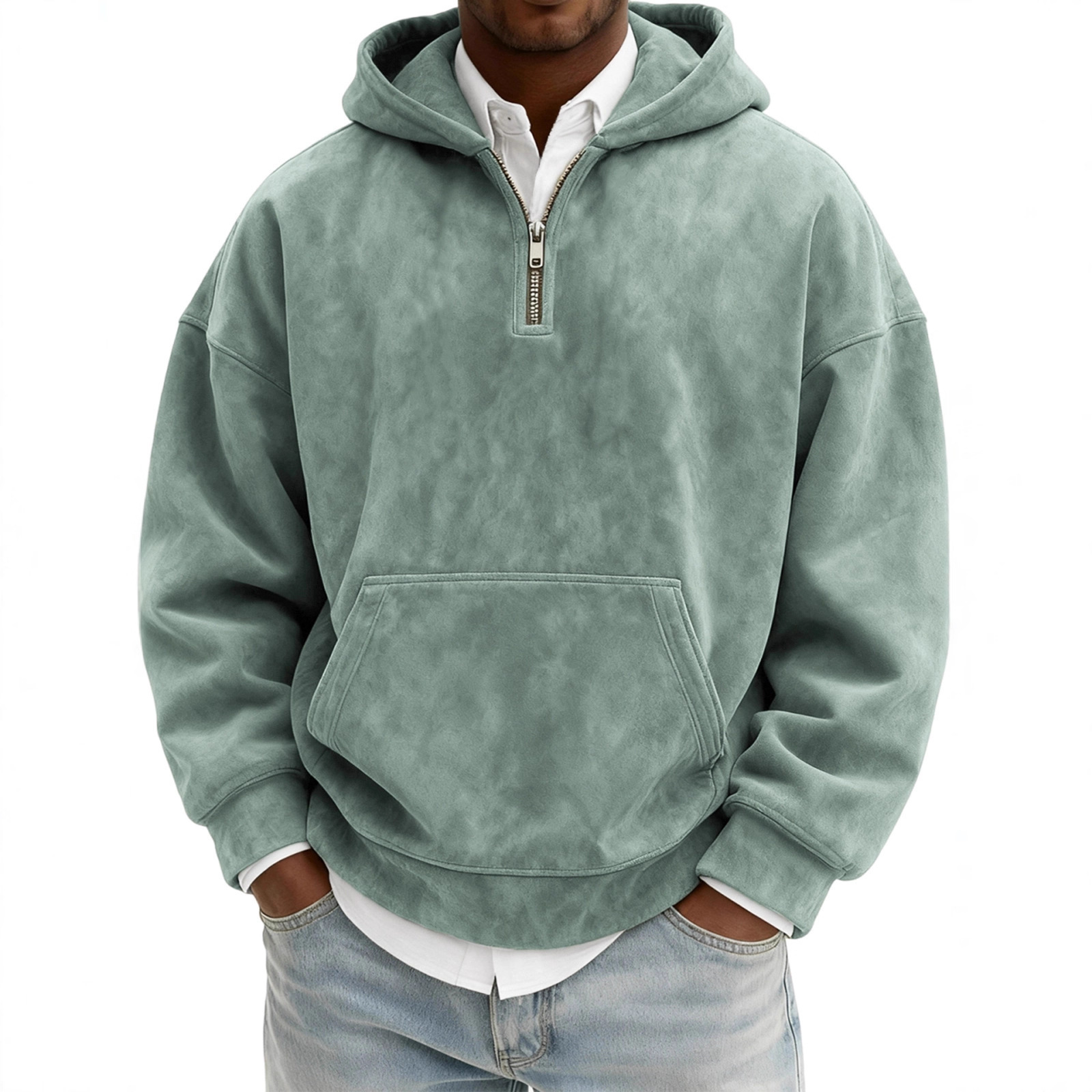 Hoodie Half Zipper Solid Color Loose Sweater - Image 4