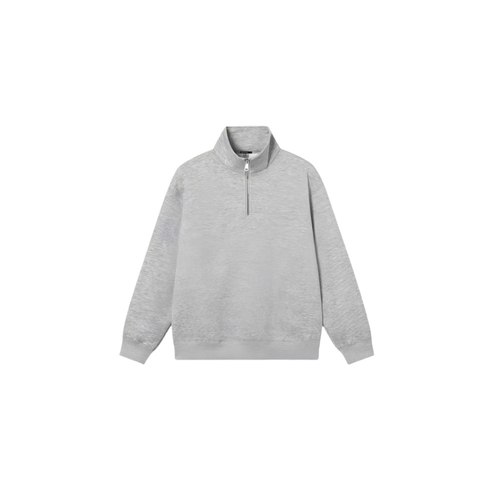 Half Zipped Stand Collar Gray Sweater Same Style For Men And Women - Image 2