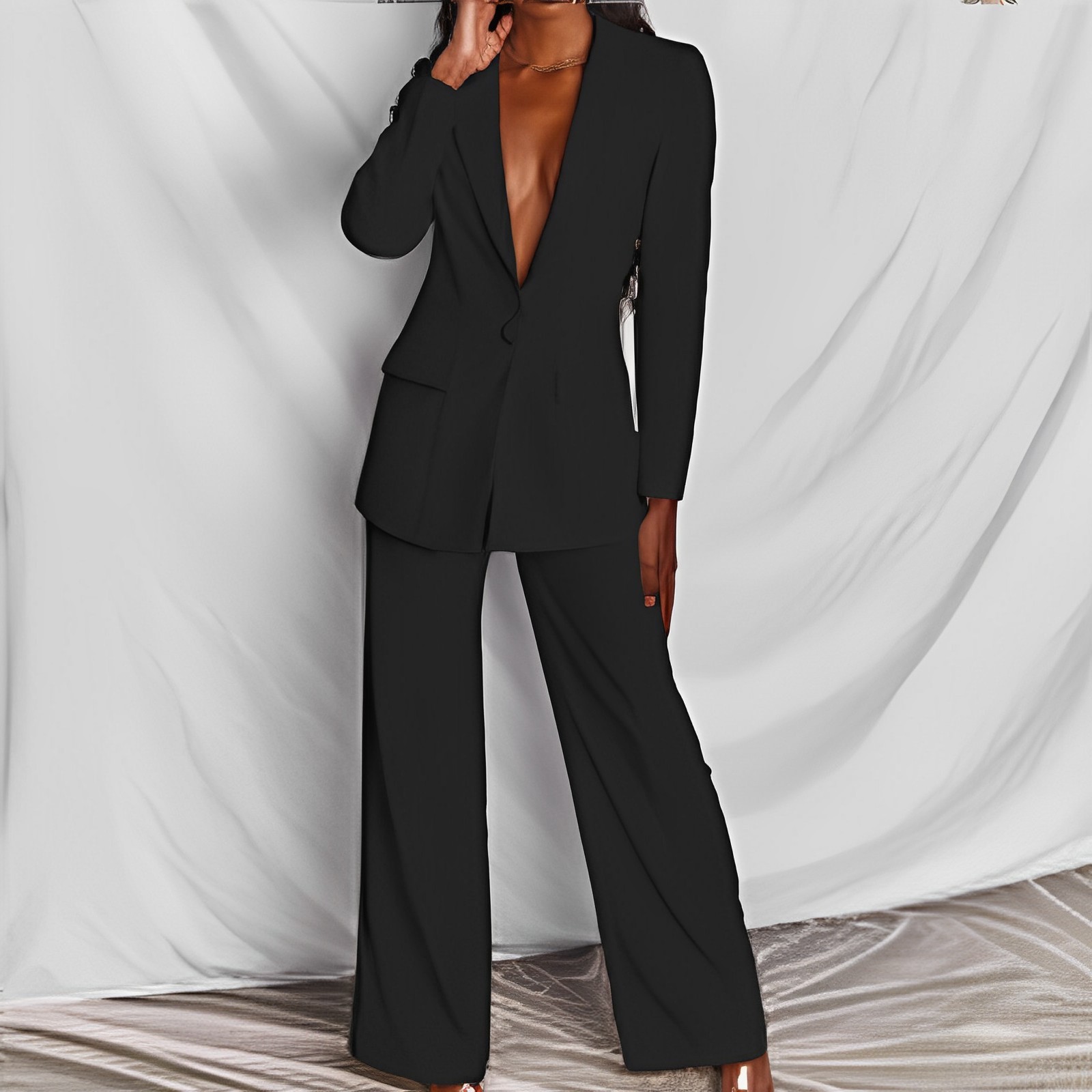 2 Piece Set  Spring Elegant Solid Long Sleeve Blazer Suit And Pants For Women Autumn Classic OL Street Outfit - Image 3