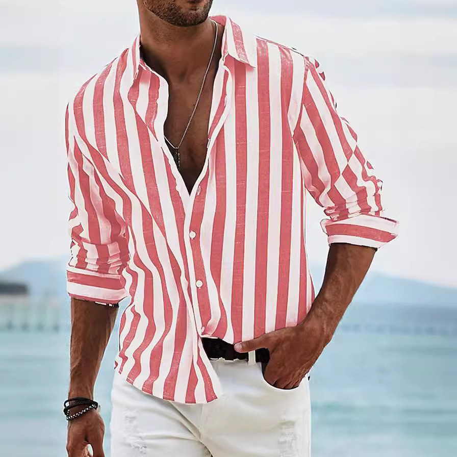 Men's Yarn-dyed Striped Casual Loose Long-sleeved Shirt - Image 6