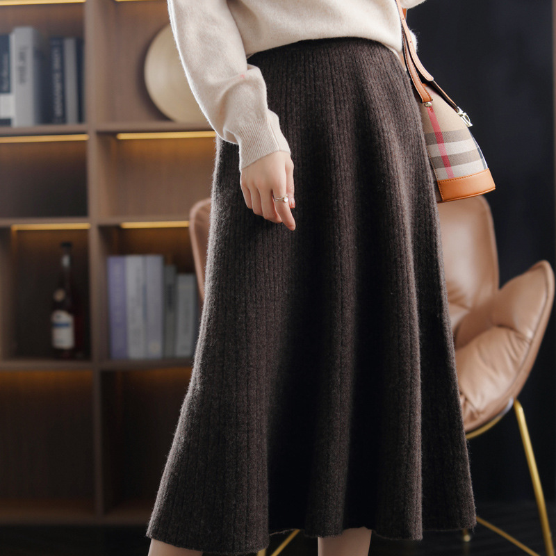 Wool Knitted Stretch Mid-length Cashmere Pleated Skirt - Image 6
