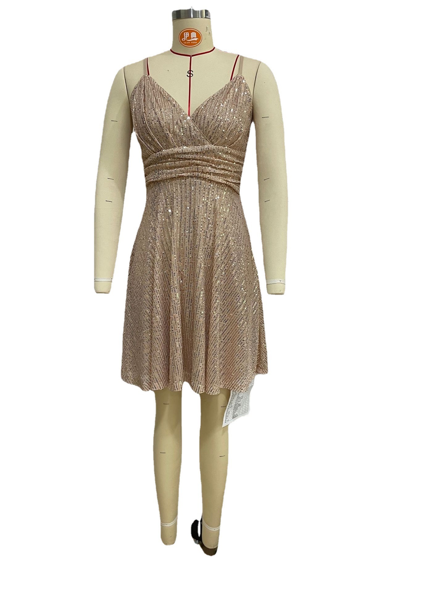Autumn And Winter New Women's Sexy Gorgeous Sequined Dress Pleated Cross Strap Vacation Style Dress - Image 3