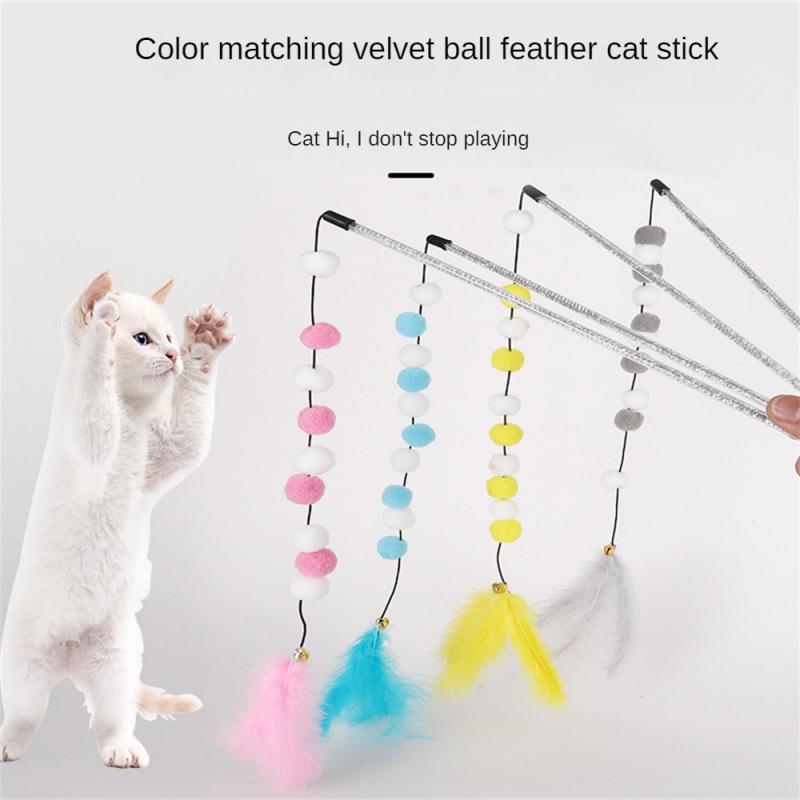 Funny Kitten Cat Teaser Interactive Toy Rod With Bell And Feather Toys For Cats Teaser Interactive Toy Rod Pet Cats Toys Stick - Image 3