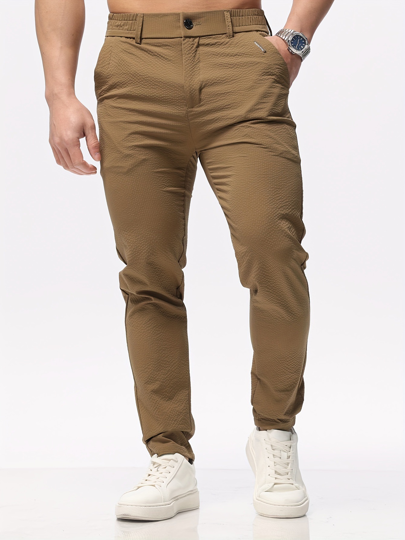 Men's Solid Classic Lightweight Slim Fit Pants Casual - Image 7