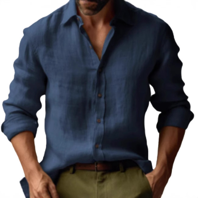 European And American Solid Color Men's Shirt Long Sleeve