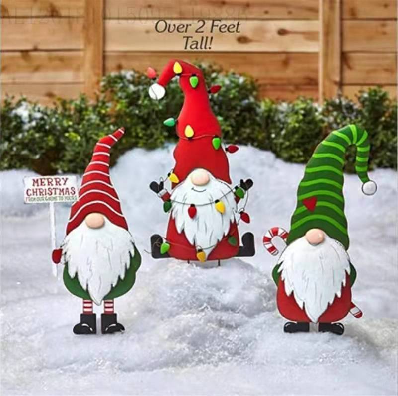 Gifting Series Gnome Metal Insert New Dwarf Santa Claus Courtyard Plugin Christmas Decor - Image 8