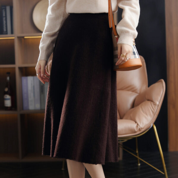 Wool Knitted Stretch Mid-length Cashmere Pleated Skirt - Image 3