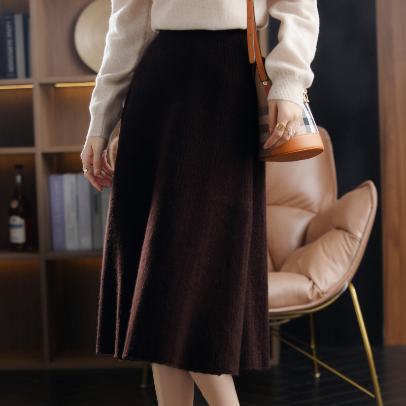 Wool Knitted Stretch Mid-length Cashmere Pleated Skirt - Image 3