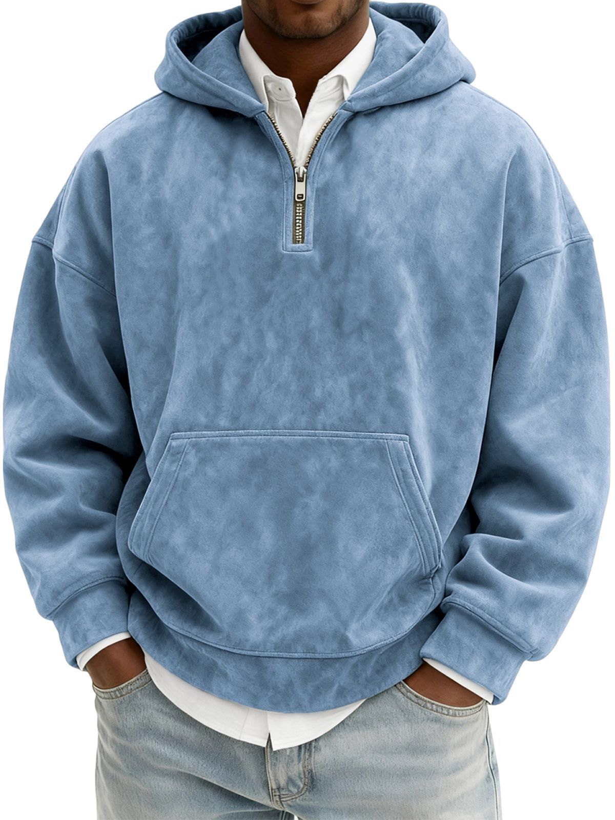 Hoodie Half Zipper Solid Color Loose Sweater - Image 10
