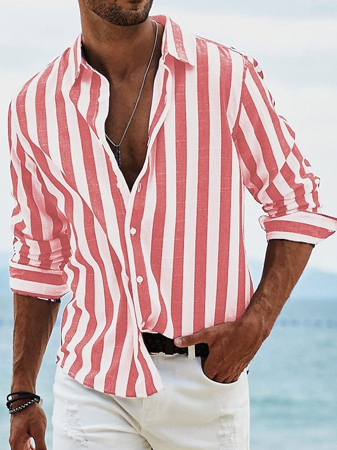Men's Yarn-dyed Striped Casual Loose Long-sleeved Shirt - Image 9