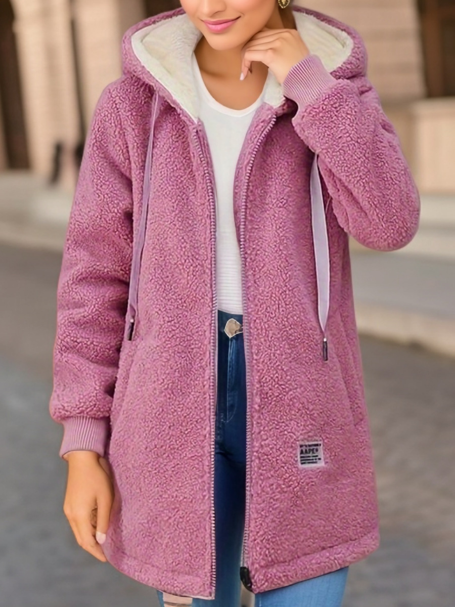 Winter Fleece Hooded Jacket Fashion Casual Zip-up Pockets Long Sweatshirt Warm Commuter Women's Clothing - Image 9