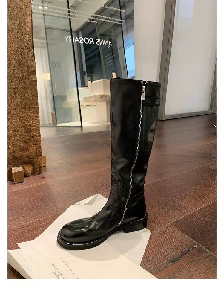 Washed Horse Leather Belt Buckle Thick Bottom Thigh High Boots Women - Image 7