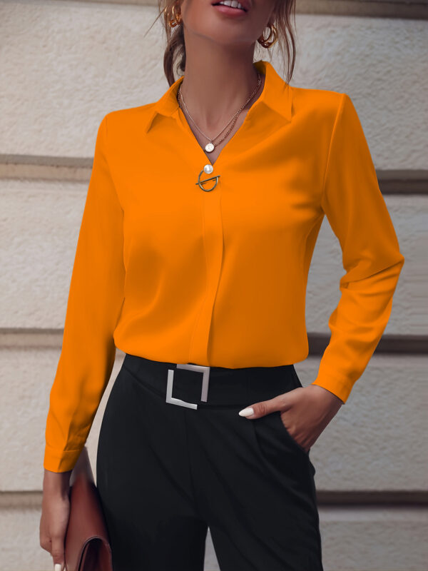 Commuter V-neck Long-sleeved Shirts Ins Fashion Solid Color Pullover Top Autumn And Spring Women's Clothing - Image 7