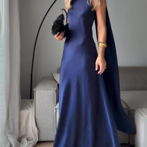 Royal Blue Satin Sleeveless Maxi Dress