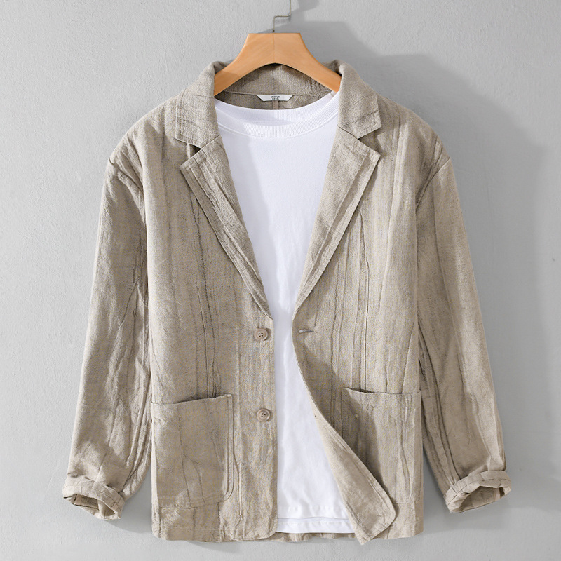 Men's Long Sleeve Linen Loose And Simple Shirt Coat - Image 7