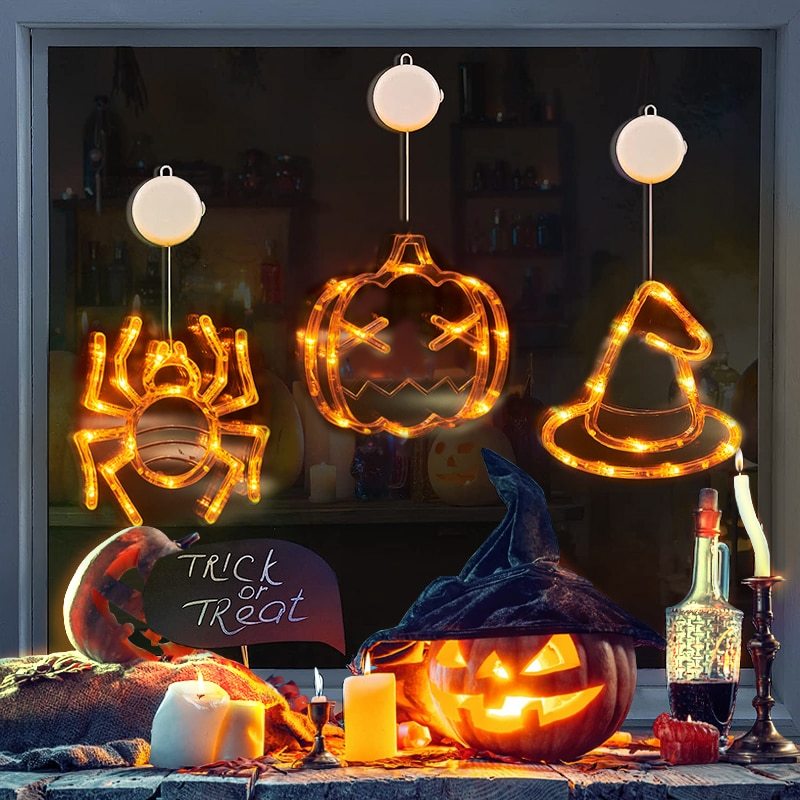Halloween Window Hanging LED Lights Spider Pumpkin Hanging Ghost Horror Atmosphere Lights Holiday Party Decorative Lights Home Decor - Image 5