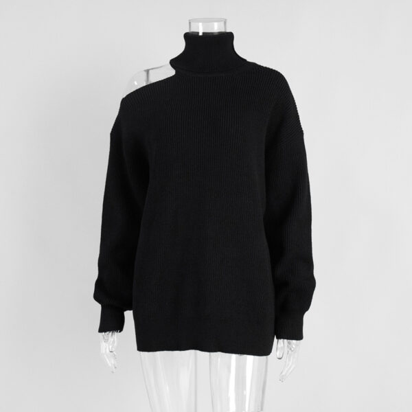Fashion Pullover Knitting Turtleneck Off-the-shoulder Sweater - Image 2