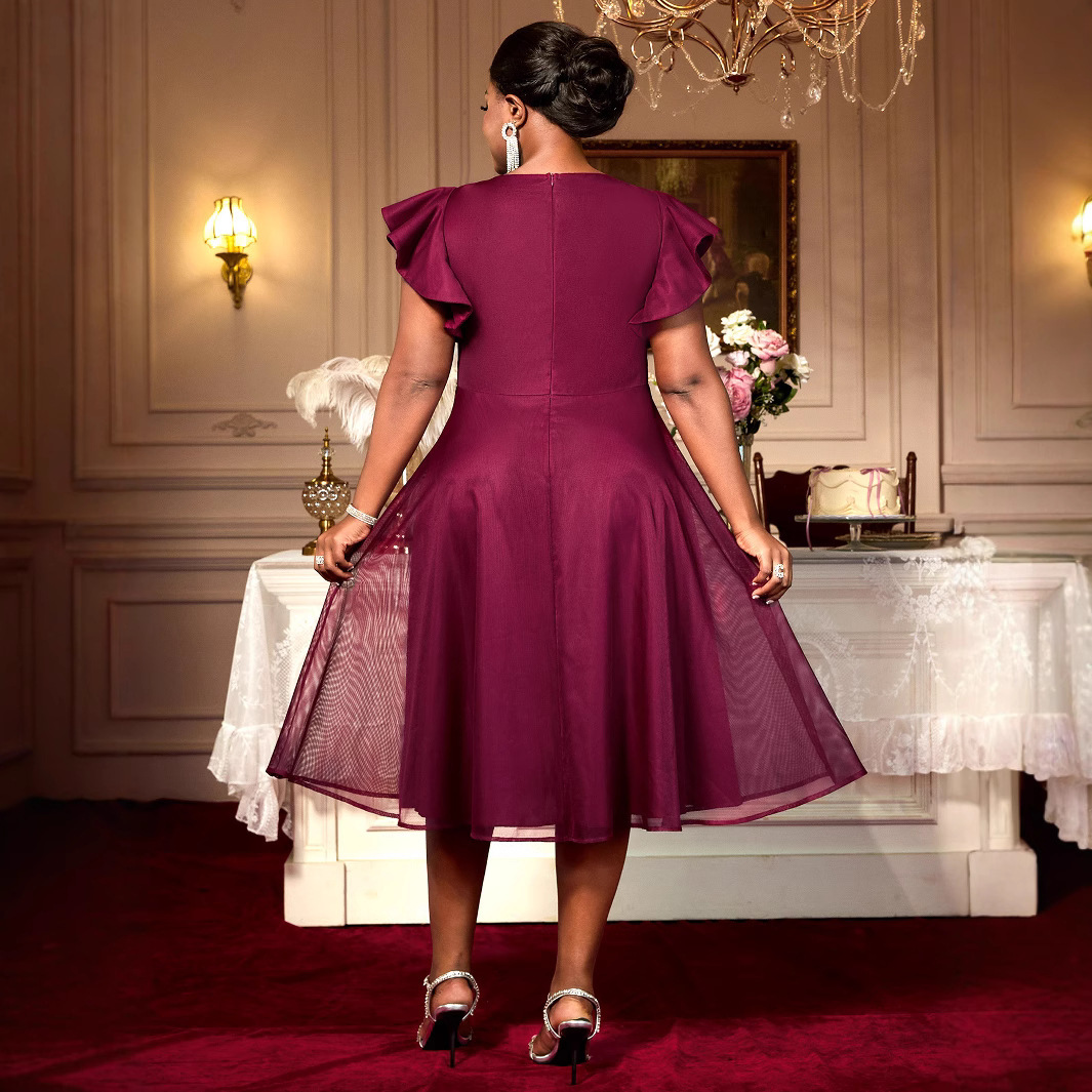 Summer Mesh Butterfly Sleeve Ruffles Party Wedding Guest Elegant Dress - Image 4