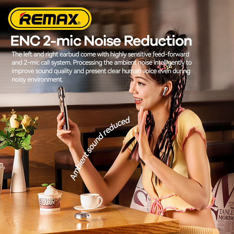 REMAX CozyBuds W13 ENC True Wireless Earbuds Noise Canceling Bluetooth Earphone Dual-Mic For Call And Music - Image 4