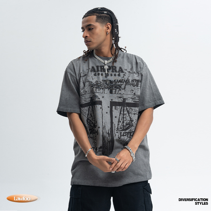 Printed Cotton Short-sleeved T-shirt Men's And Women's Bottoming Shirt Autumn And Winter - Image 2