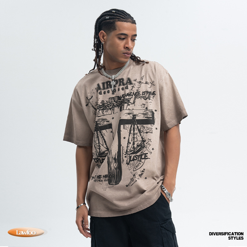 Printed Cotton Short-sleeved T-shirt Men's And Women's Bottoming Shirt Autumn And Winter - Image 4