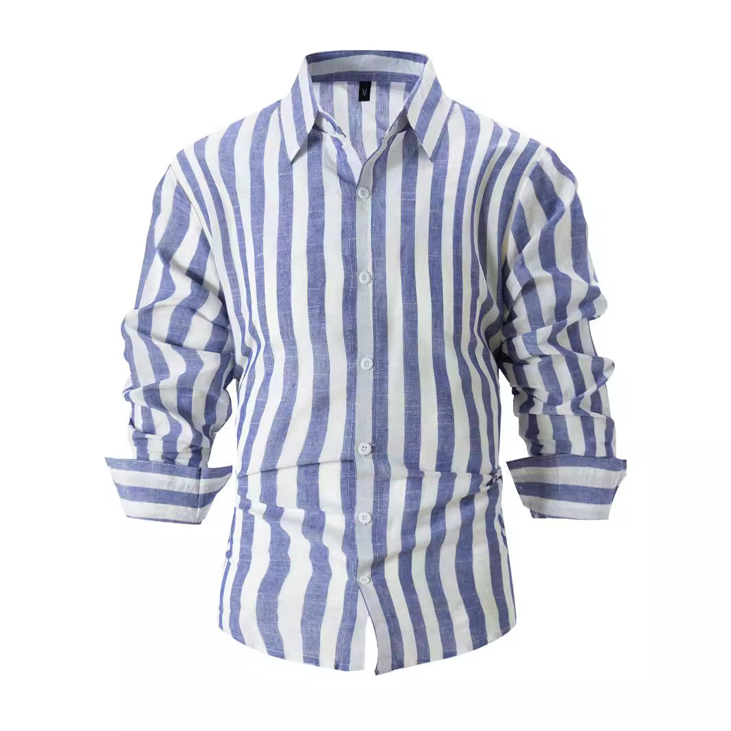 Men's Yarn-dyed Striped Casual Loose Long-sleeved Shirt - Image 8