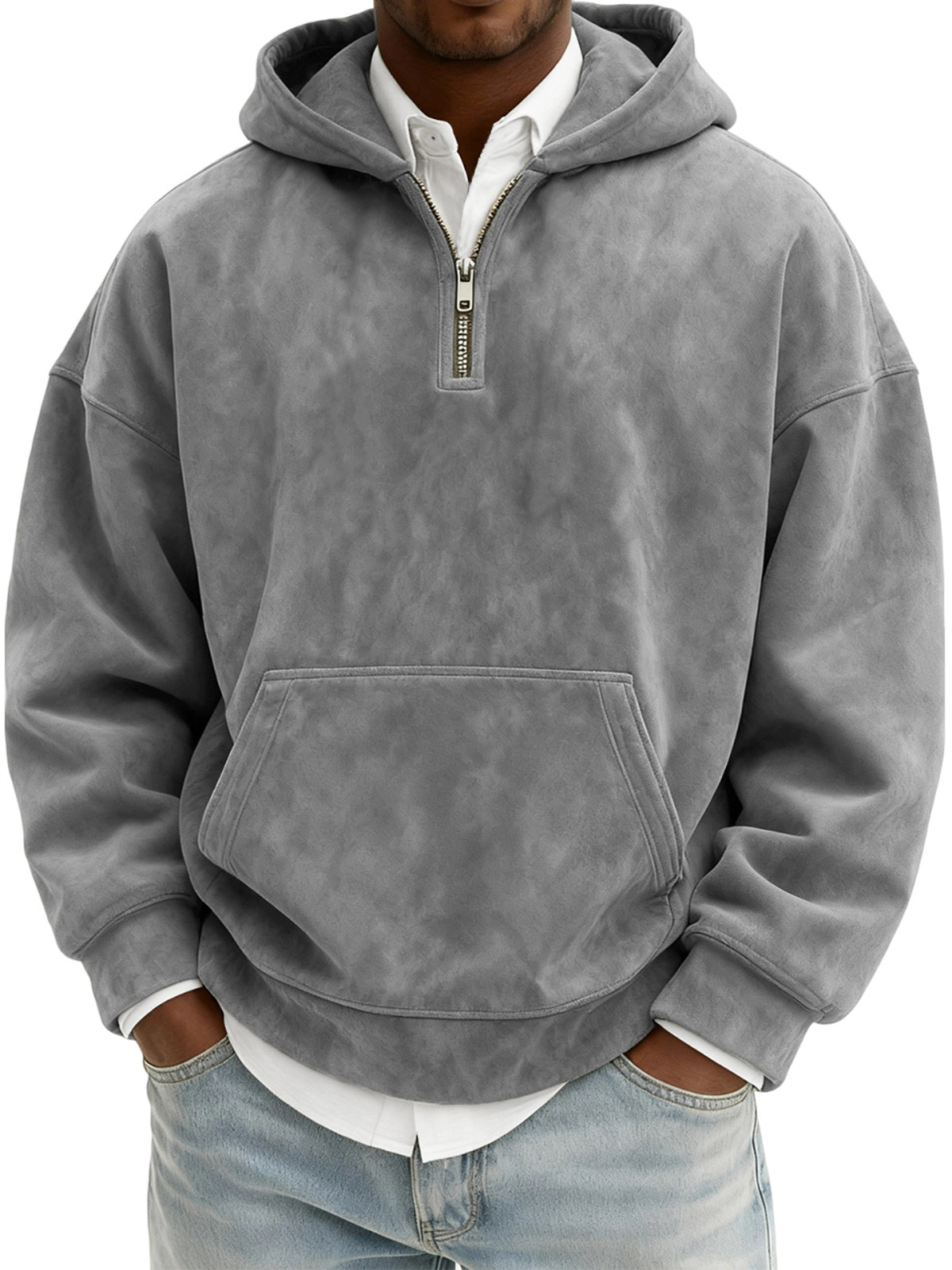 Hoodie Half Zipper Solid Color Loose Sweater - Image 6