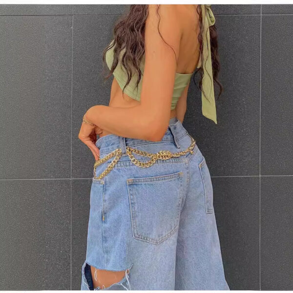 Fashionable Oblique Waist Low Waist Loose Hole Jeans For Women - Image 5