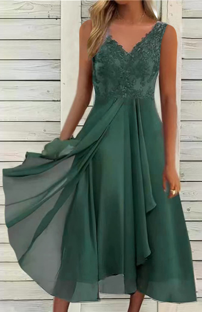 Sleeveless Dress Chiffon Stitching Lace Hollow Women - Image 3