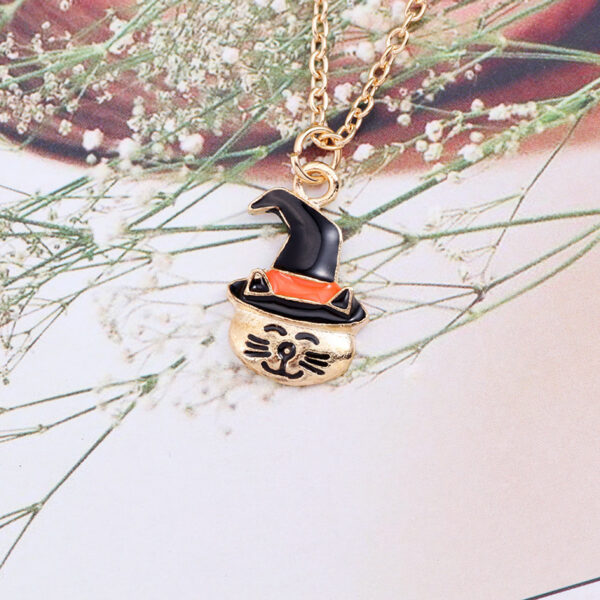 Halloween Oil Drop Pumpkin Cat Necklace Creative Clavicle Chain Pendant Fashion Jewelry Accessories - Image 3